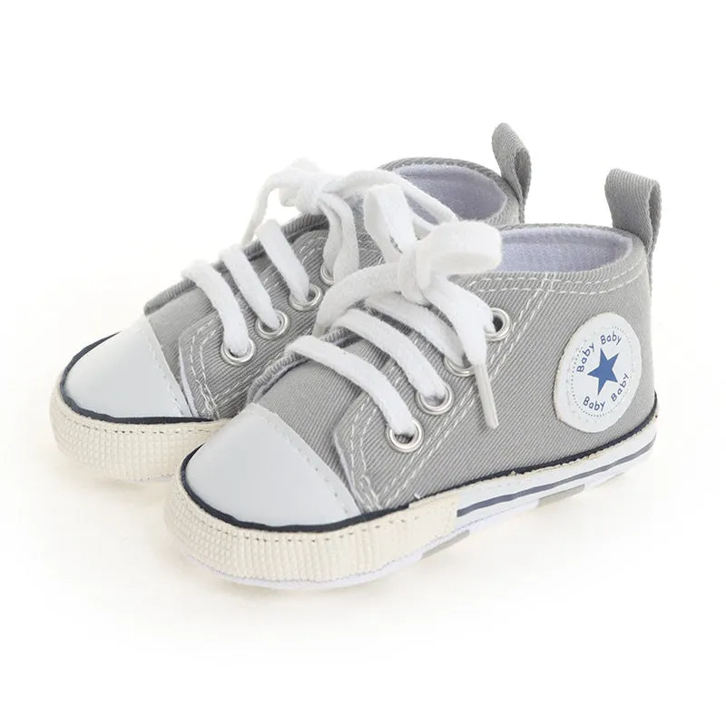 (1 pair) size 17/18 baby fabric sneakers walking shoes toddler sneakers with laces - gray