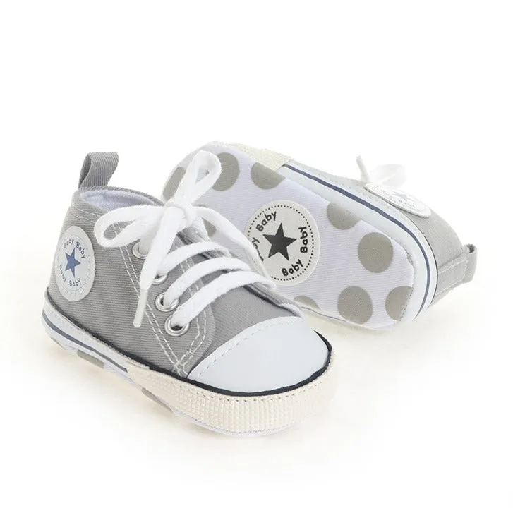 (1 pair) size 17/18 baby fabric sneakers walking shoes toddler sneakers with laces - gray