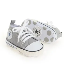 (1 pair) size 17/18 baby fabric sneakers walking shoes toddler sneakers with laces - gray