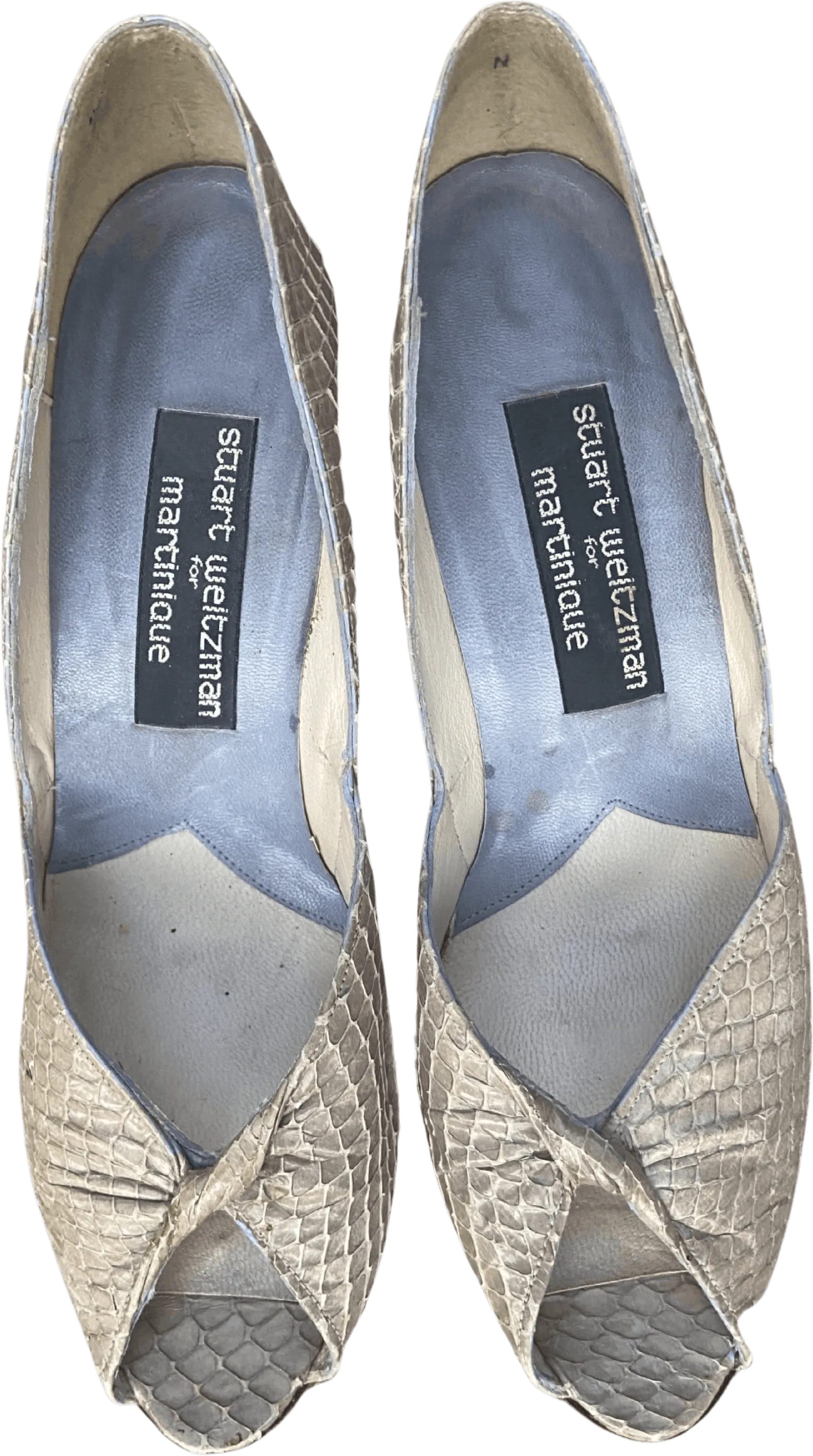 80's Gray Snakeskin Peep Toe Heels by Stuart Weitzman For Martinique
