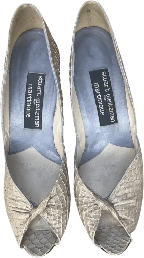 80's Gray Snakeskin Peep Toe Heels by Stuart Weitzman For Martinique