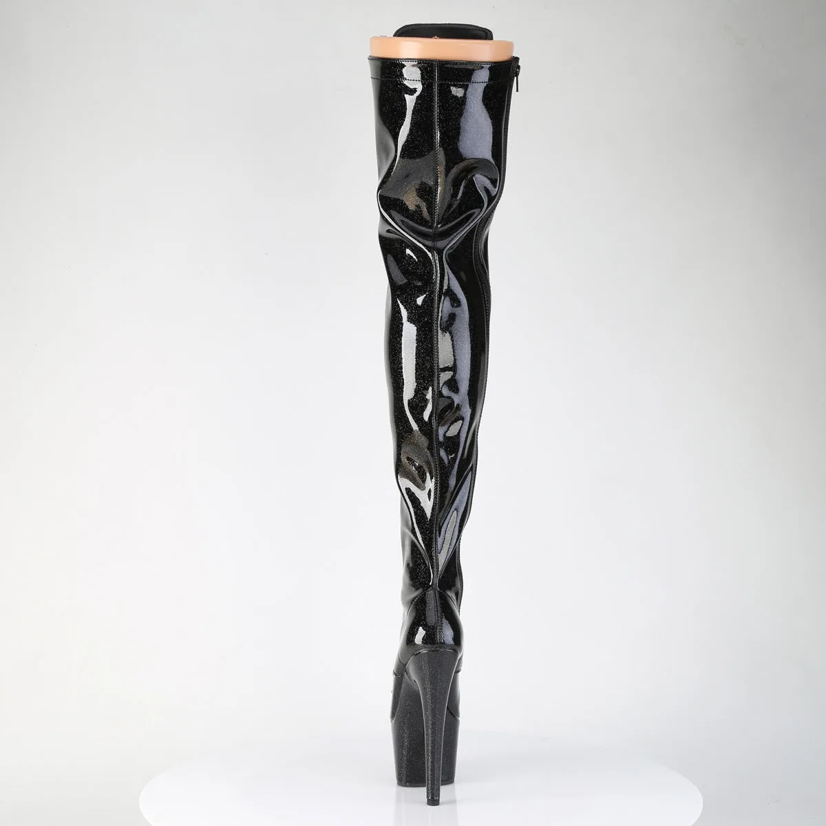 ADORE-3020GP Pleaser Black Glitter Patent Lace Up Thigh High Platform Boots