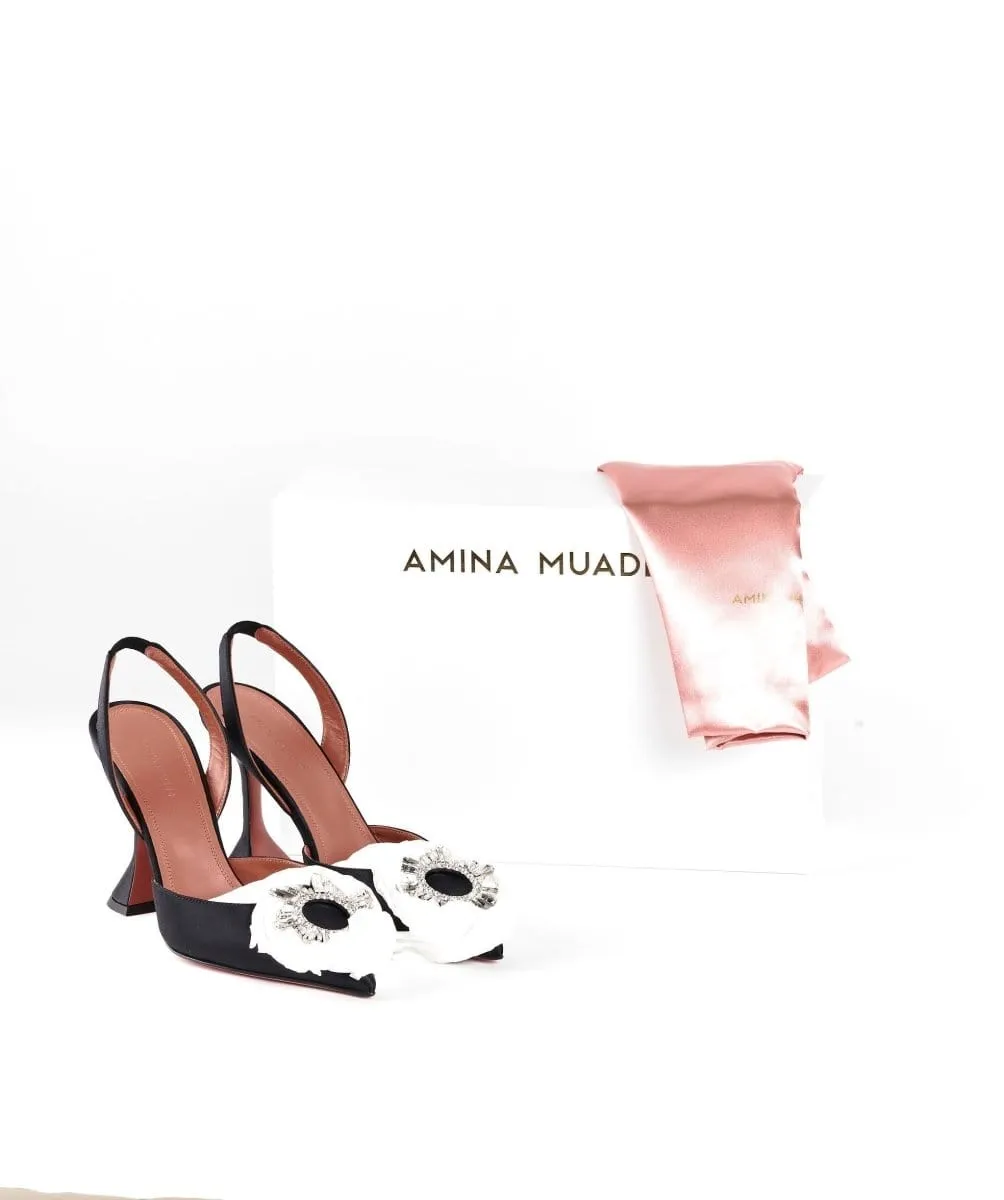 Amina Muaddi Black Satin Begum Heels Size 39