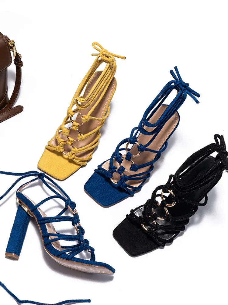 Amozae-Metal Ring Cross-Strap Heels