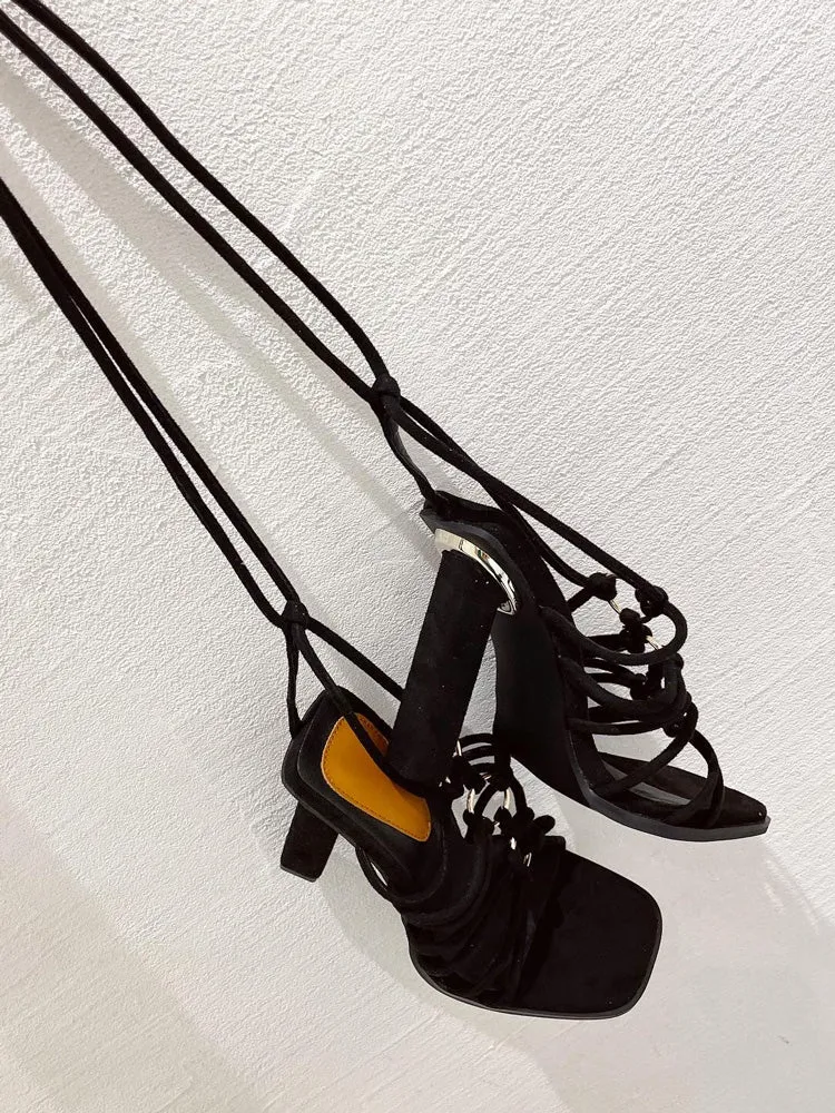 Amozae-Metal Ring Cross-Strap Heels
