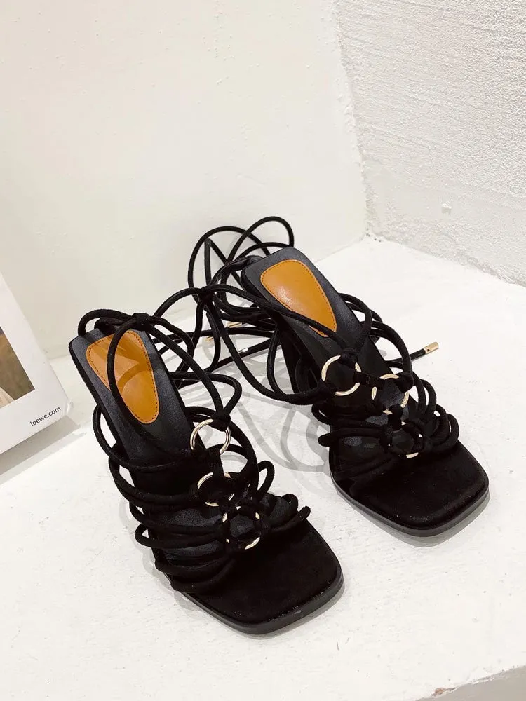 Amozae-Metal Ring Cross-Strap Heels