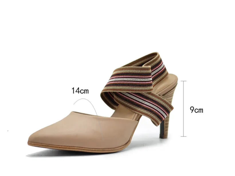 ARTMU CROSS STRAP POINTED HEELS WITH STRIPE DETAIL