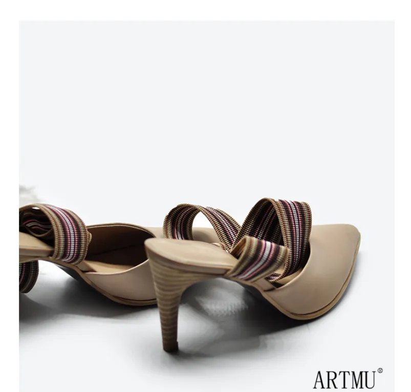 ARTMU CROSS STRAP POINTED HEELS WITH STRIPE DETAIL