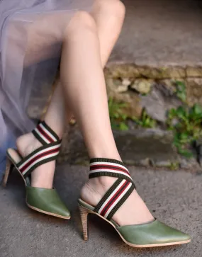 ARTMU CROSS STRAP POINTED HEELS WITH STRIPE DETAIL