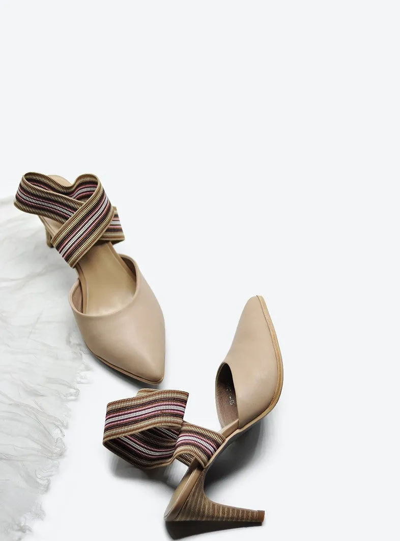 ARTMU CROSS STRAP POINTED HEELS WITH STRIPE DETAIL
