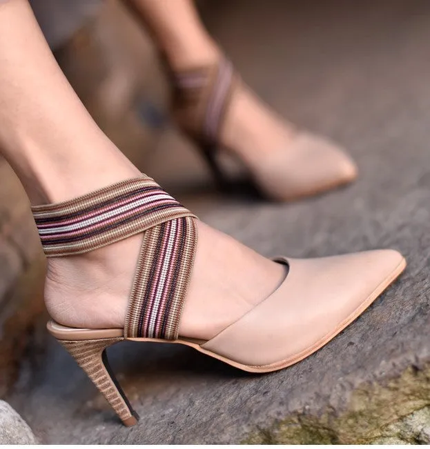 ARTMU CROSS STRAP POINTED HEELS WITH STRIPE DETAIL