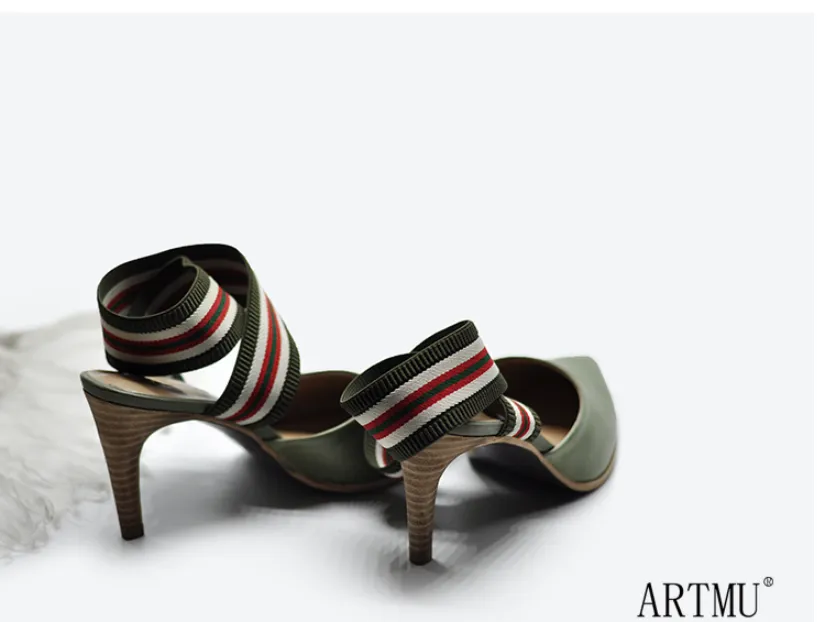 ARTMU CROSS STRAP POINTED HEELS WITH STRIPE DETAIL