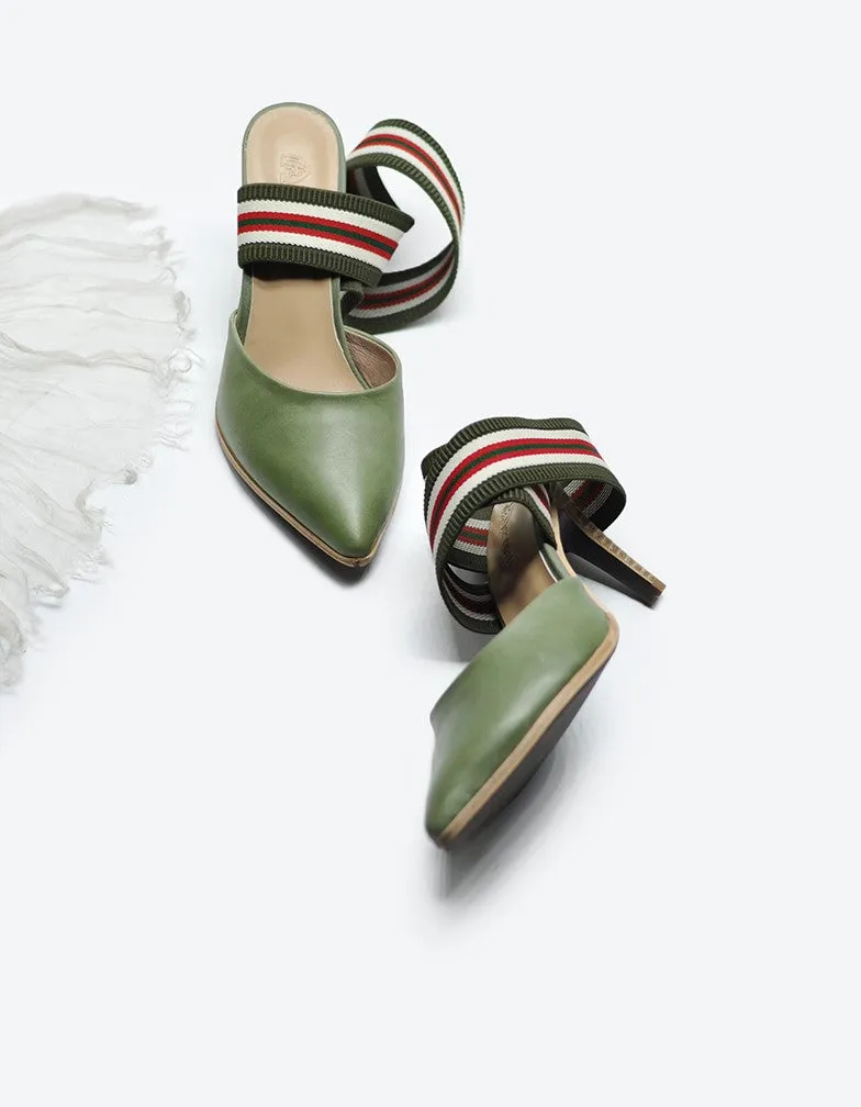 ARTMU CROSS STRAP POINTED HEELS WITH STRIPE DETAIL