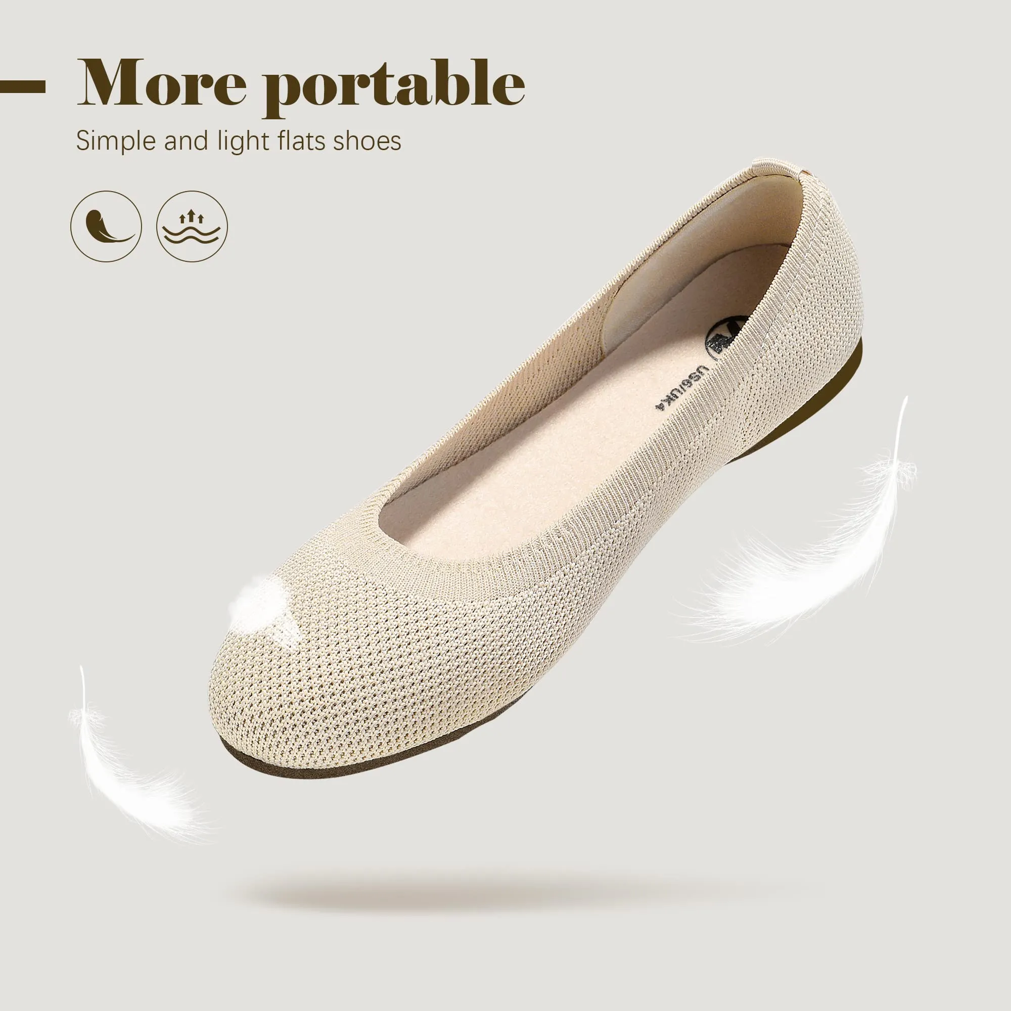 Ballet Flats Shoes for Women, Foldable Knit Women's Flats with Arch Support, Comfortable Shoes for Women Dressy Casual Work Office