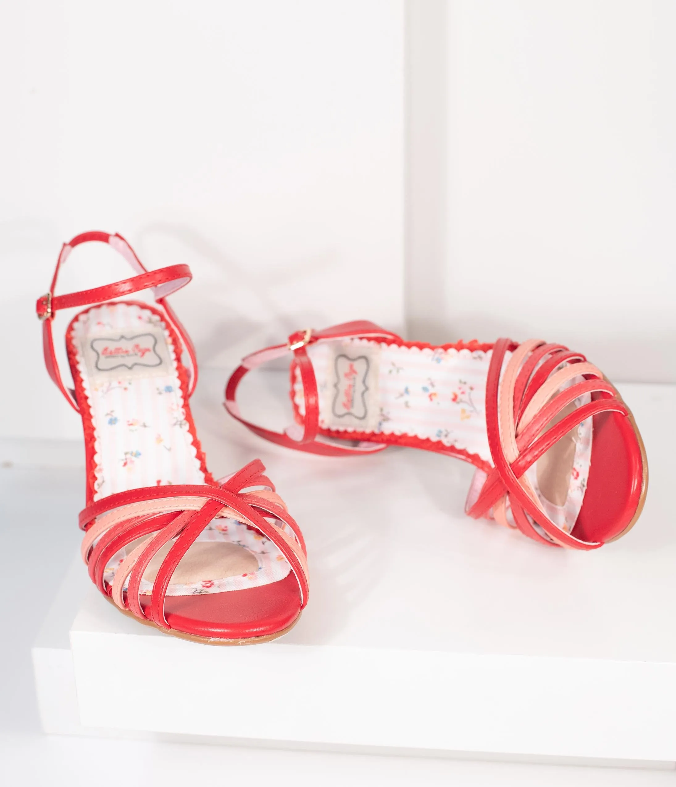 Bettie Page Red & Pink Strappy Margot Sandals