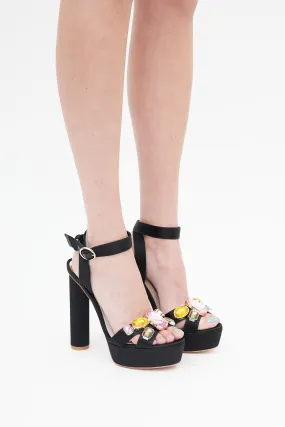 Black Satin Amanda Gem Platform High Heel