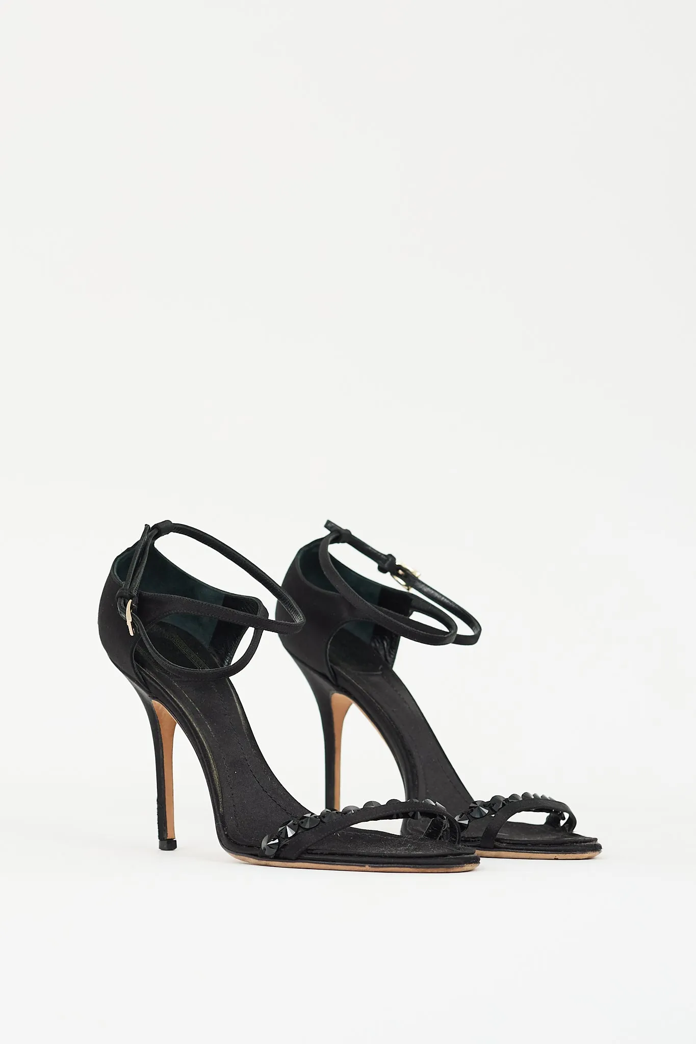 Black Satin Embellished Heel