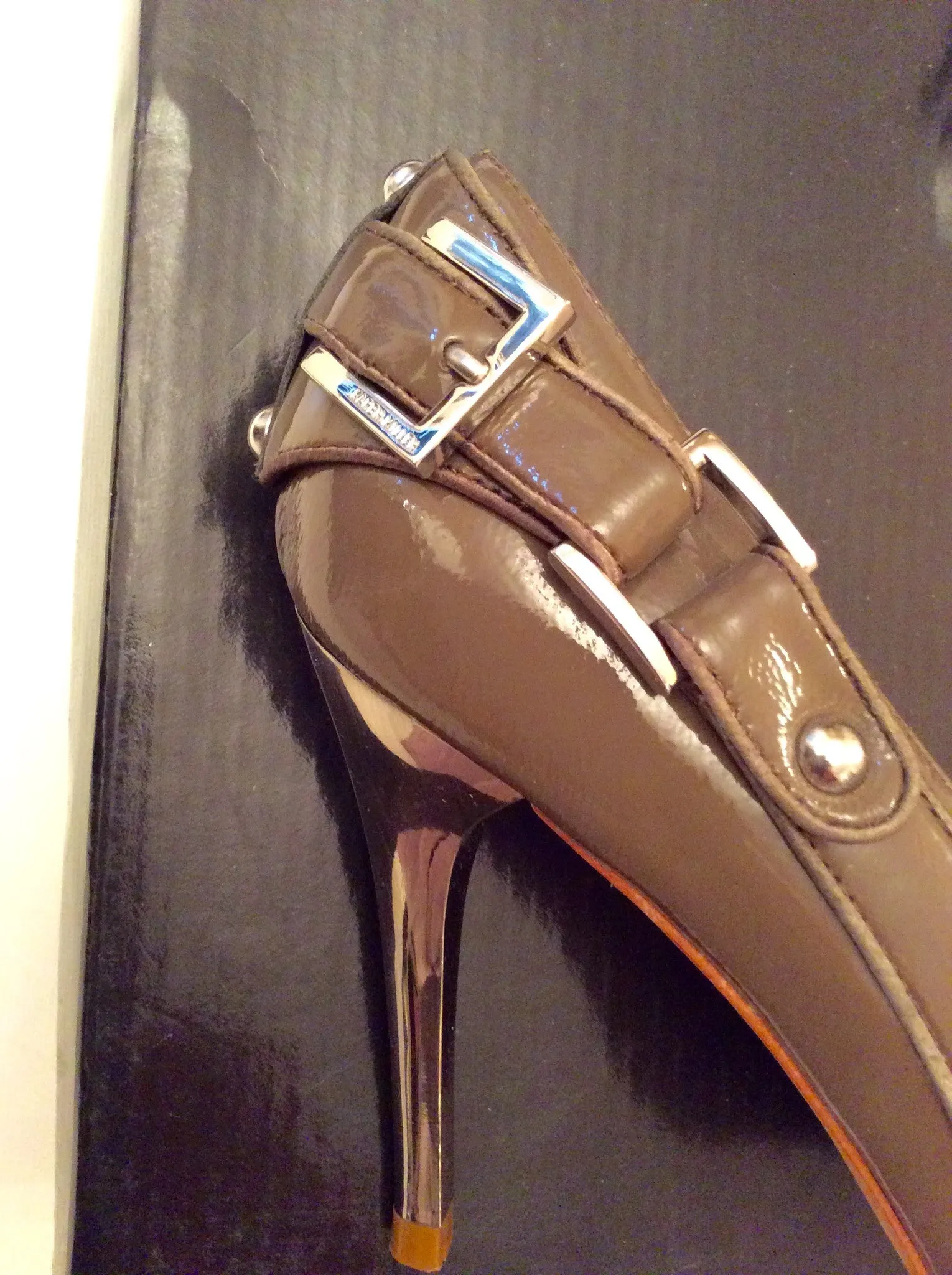 Brand New Karen Millen Taupe Peeptoe Leather Heels Size 4/37