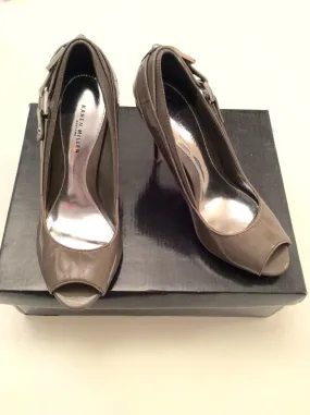 Brand New Karen Millen Taupe Peeptoe Leather Heels Size 4/37