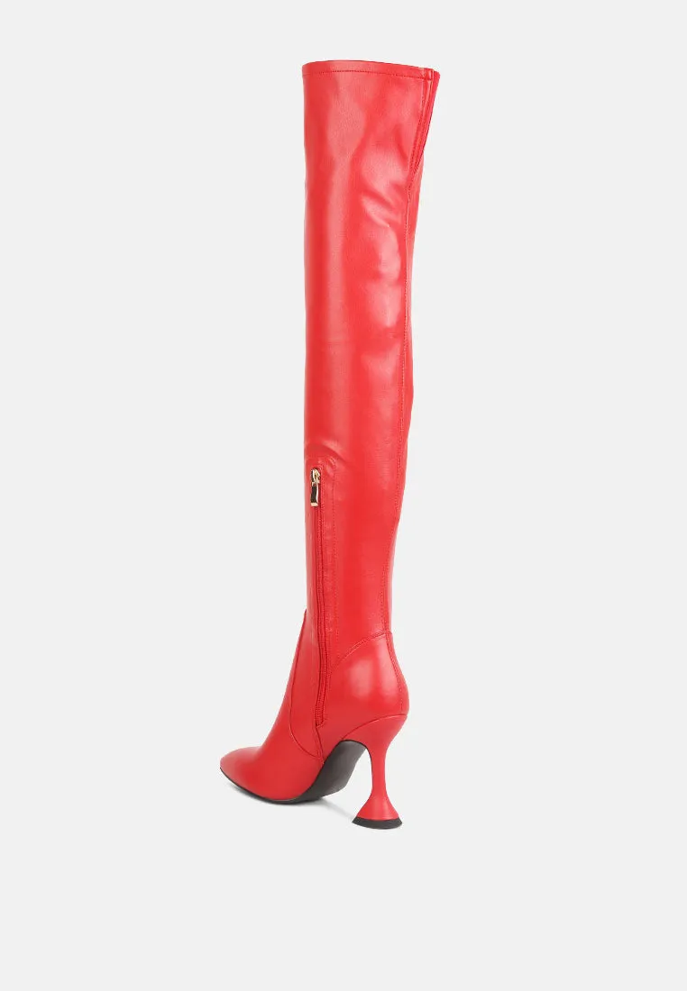 brandy faux leather over the knee high heeled boots