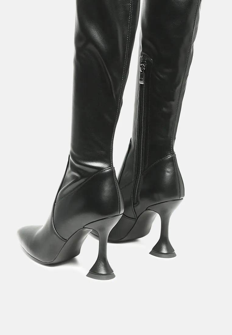 brandy faux leather over the knee high heeled boots