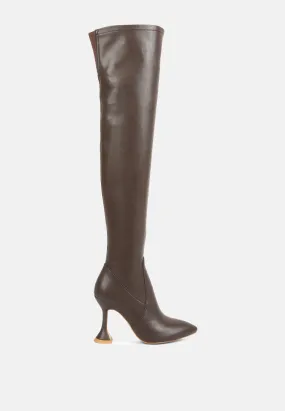 brandy faux leather over the knee high heeled boots