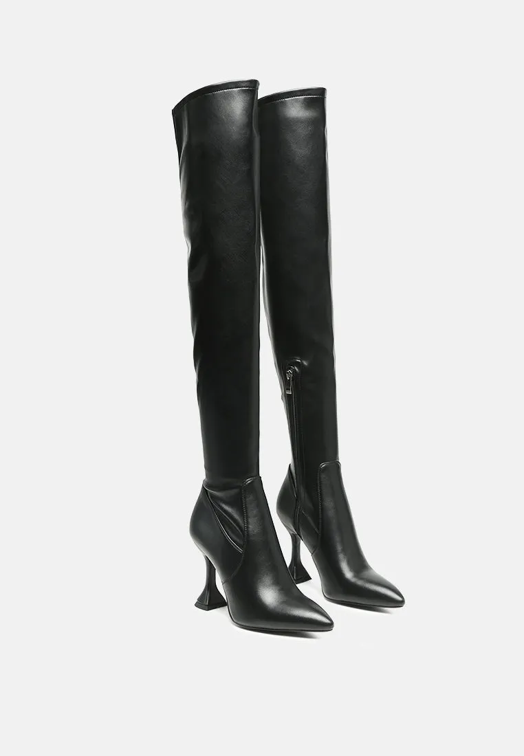 brandy faux leather over the knee high heeled boots