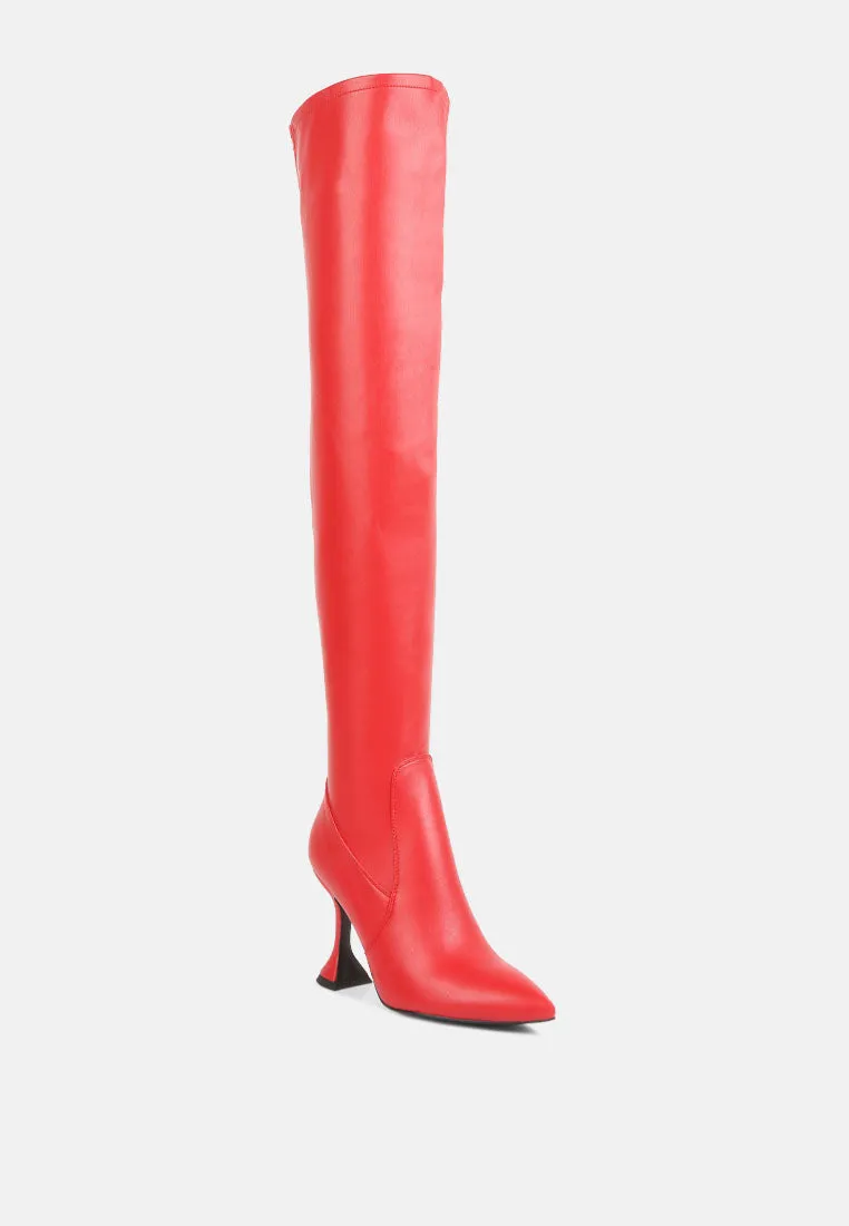 brandy faux leather over the knee high heeled boots