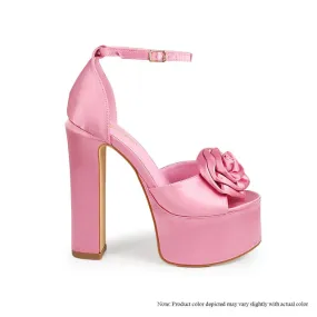 BRIT-2 PEEP TOE PLATFORM CHUNKY HEEL ROSE HEEL - ROSE