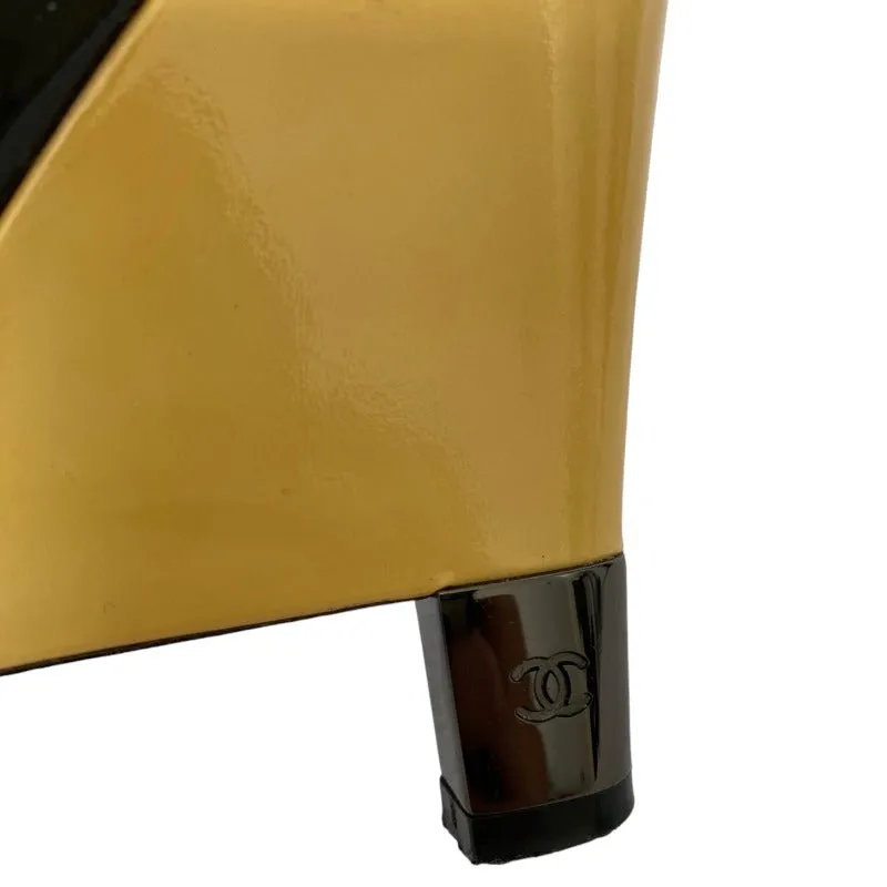 CHANEL Black Yellow Patent Leather Platform Wedges by Karl Lagerfeld, Size 37