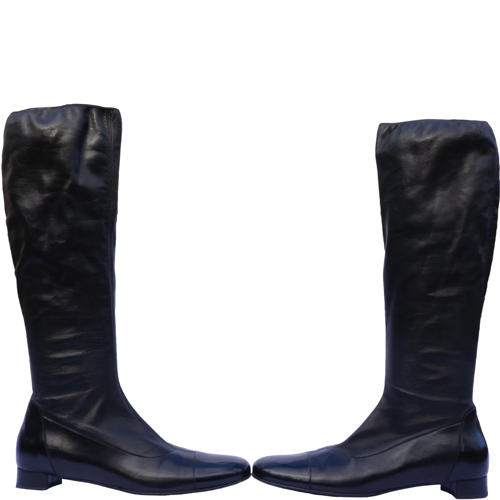 CHANEL LEATHER CAMELLIA KNEE-HIGH BOOTS