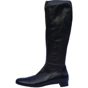 CHANEL LEATHER CAMELLIA KNEE-HIGH BOOTS
