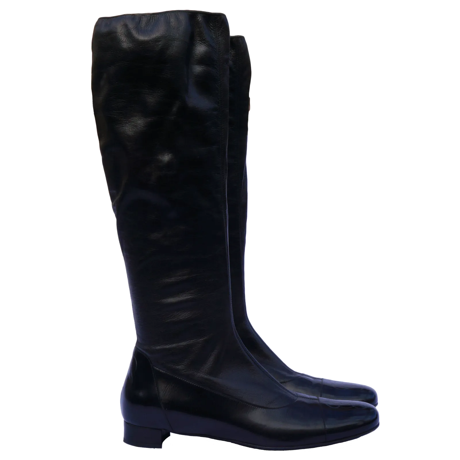 CHANEL LEATHER CAMELLIA KNEE-HIGH BOOTS