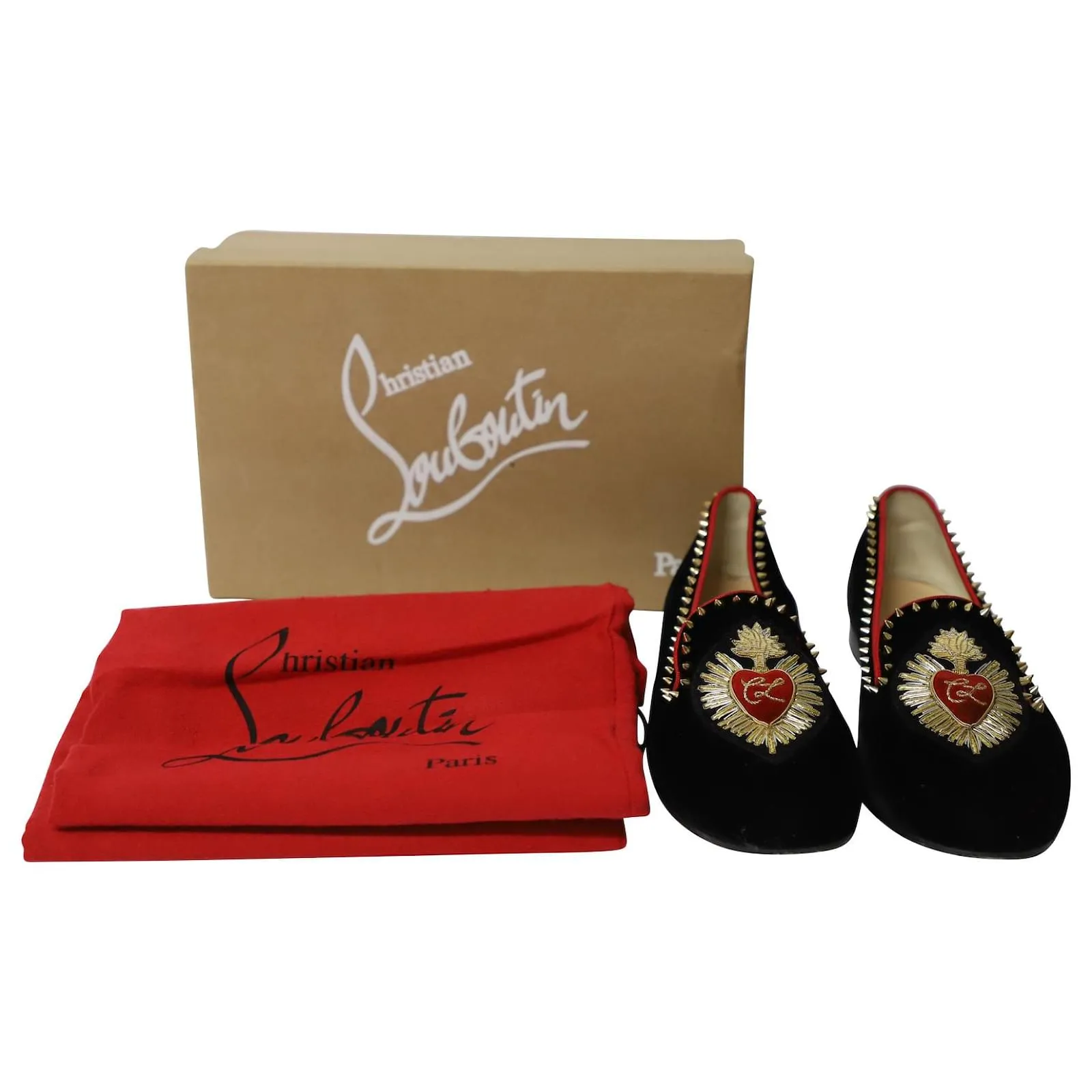 CHRISTIAN LOUBOUTIN MI CORAZON VELVET LOAFERS