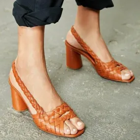 chunky heel summer pu sandals