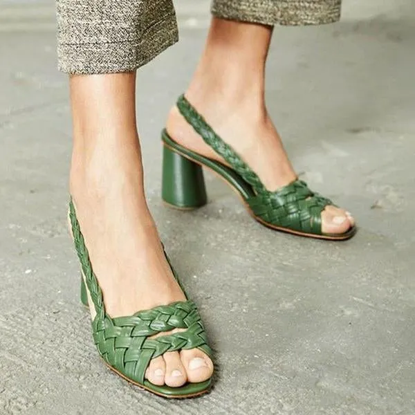 chunky heel summer pu sandals