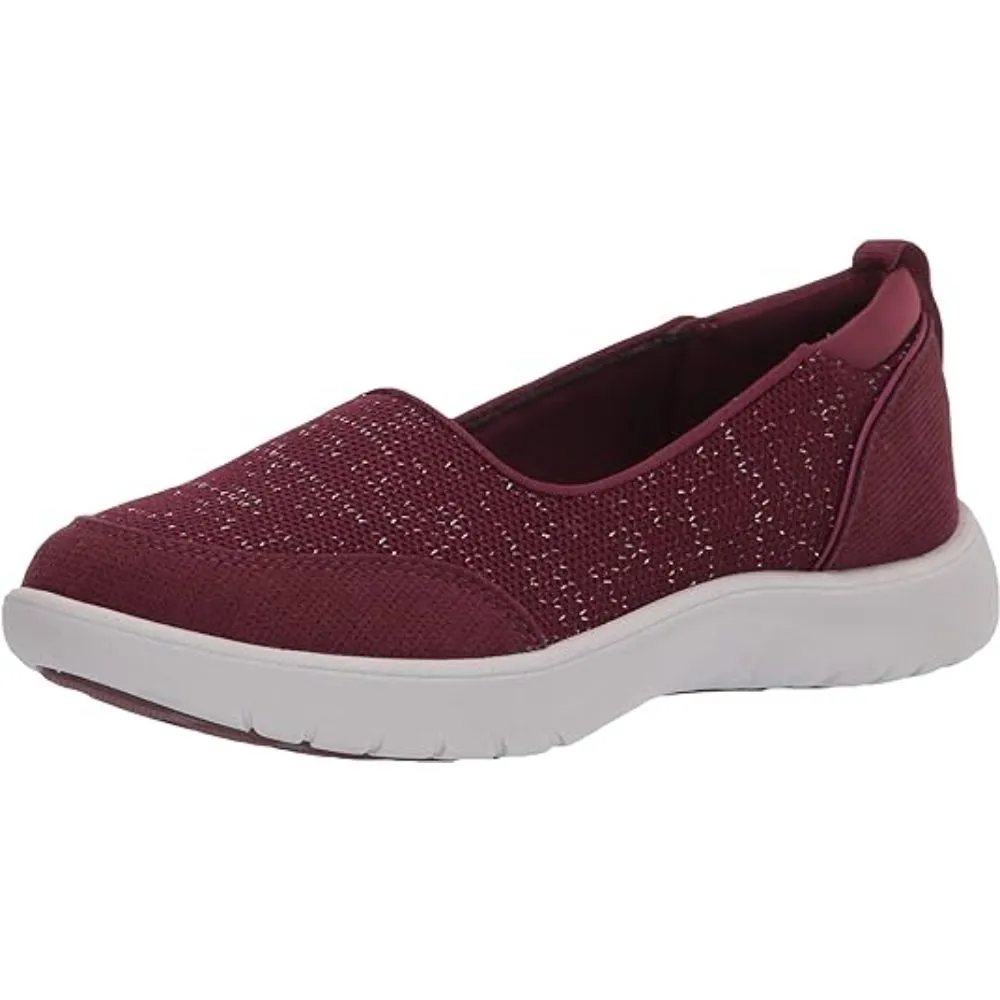 Clarks Women's Adella Blush, Burgundy Textile Ballet Flats
