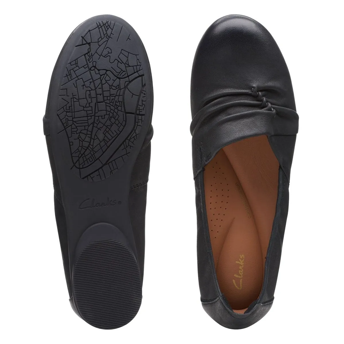 Clarks Women's Rena Way Flats- Black Leather