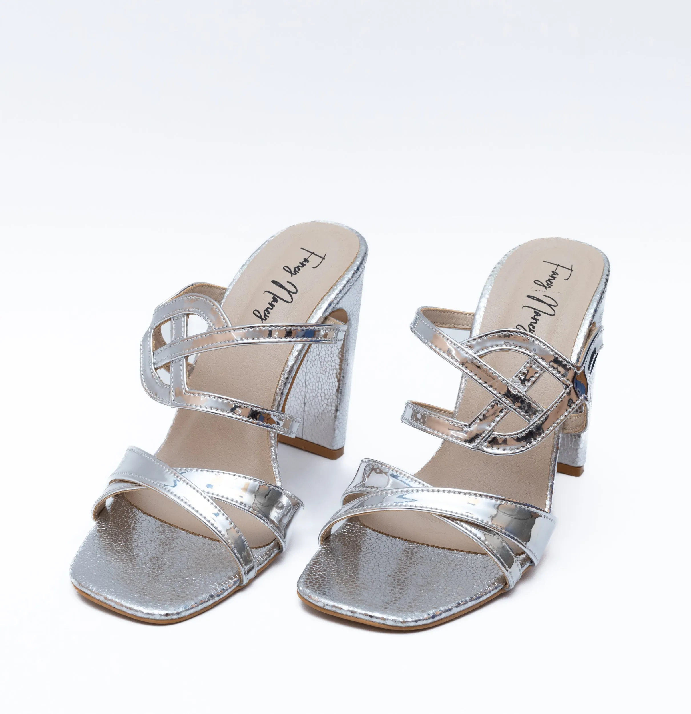Criss Cross Strap Heels - Silver