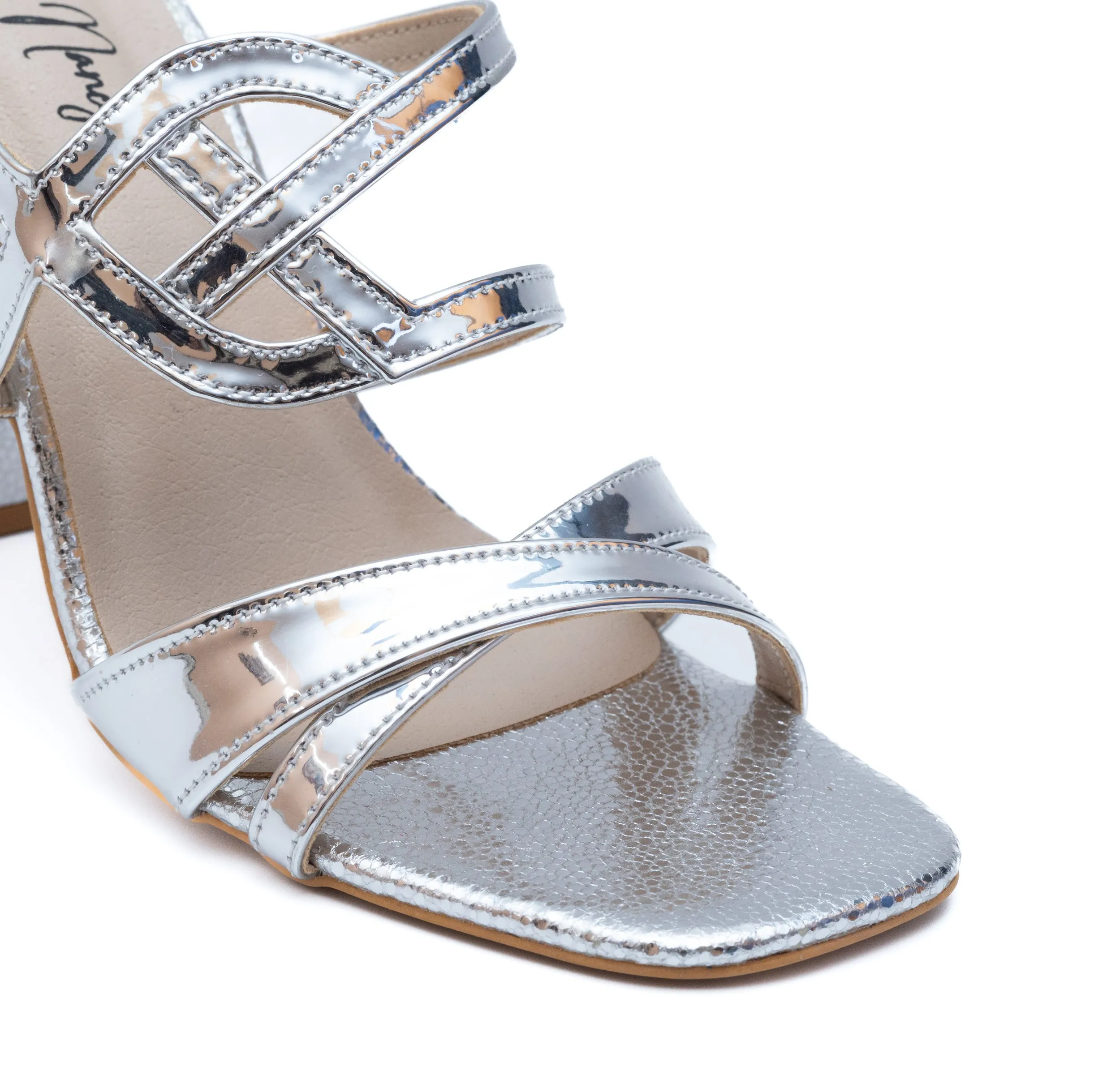 Criss Cross Strap Heels - Silver