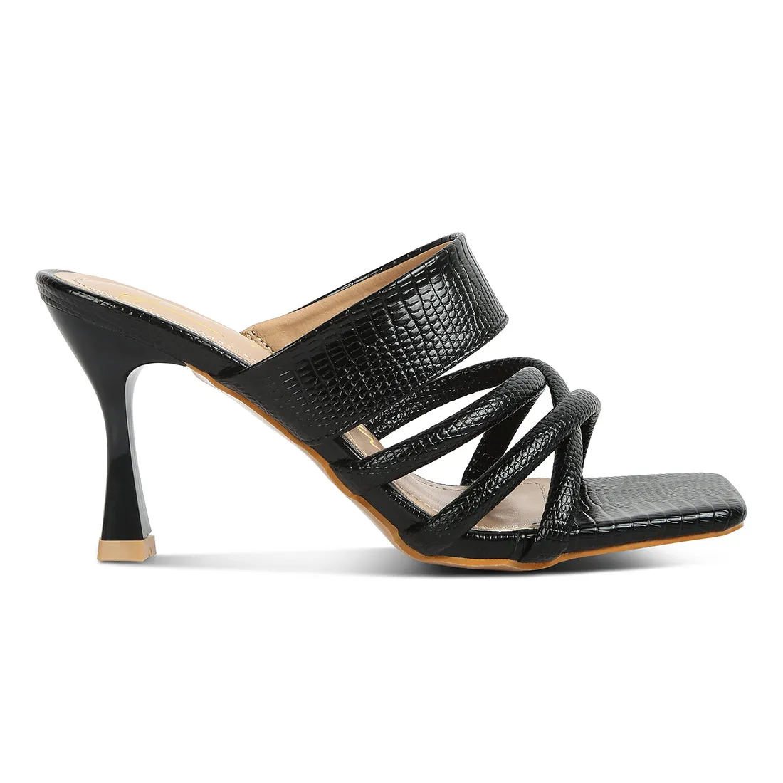 Criss Cross Strap Spool Heel Sandals