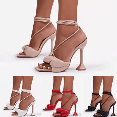 Cross Strap Square Open Toe High Heels