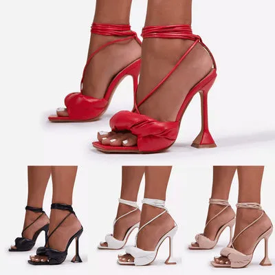 Cross Strap Square Open Toe High Heels