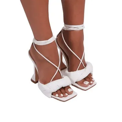 Cross Strap Square Open Toe High Heels