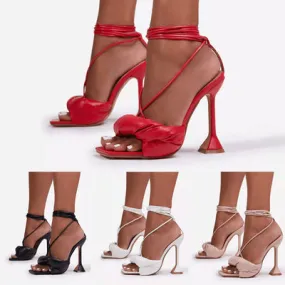 Cross Strap Square Open Toe High Heels