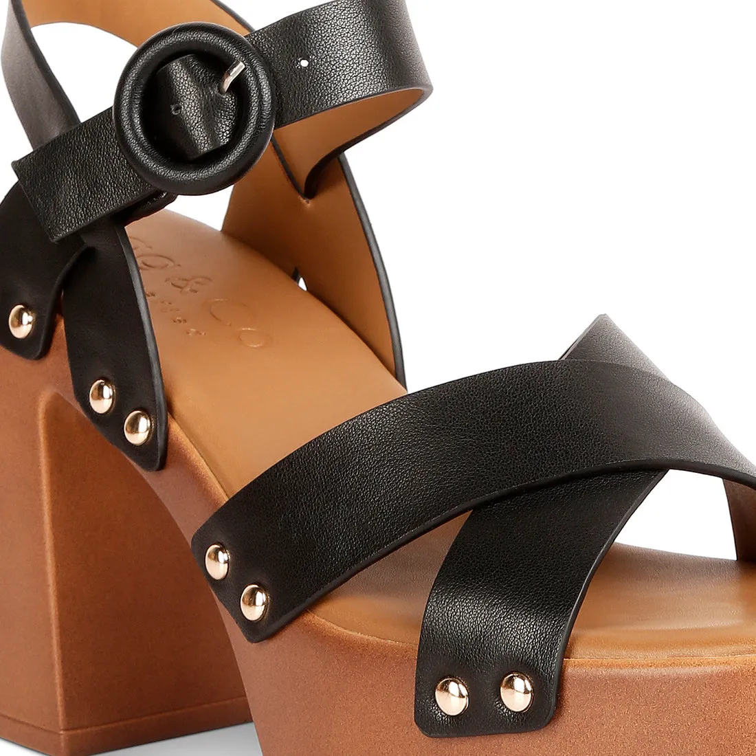 Cross Strap Stud Embellished Heels