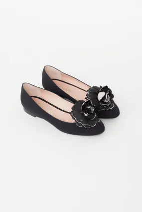 Cruise 2009 Black Satin Camellia Ballet Flat