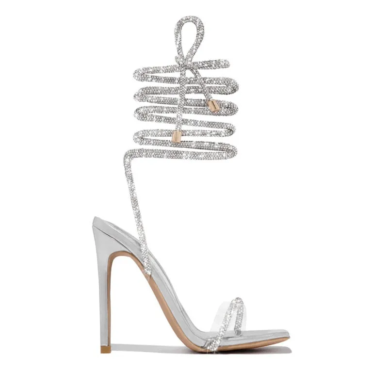 Crystal Ankle Cross Strap Heels