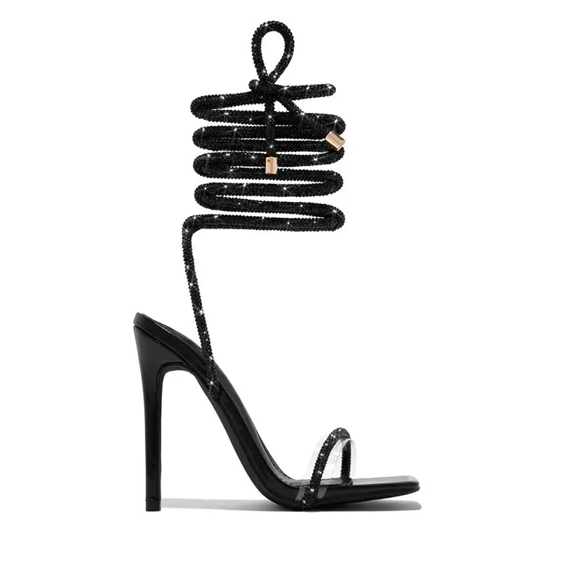 Crystal Ankle Cross Strap Heels