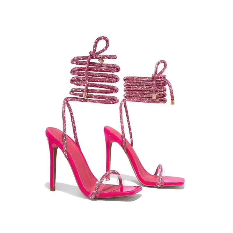 Crystal Ankle Cross Strap Heels